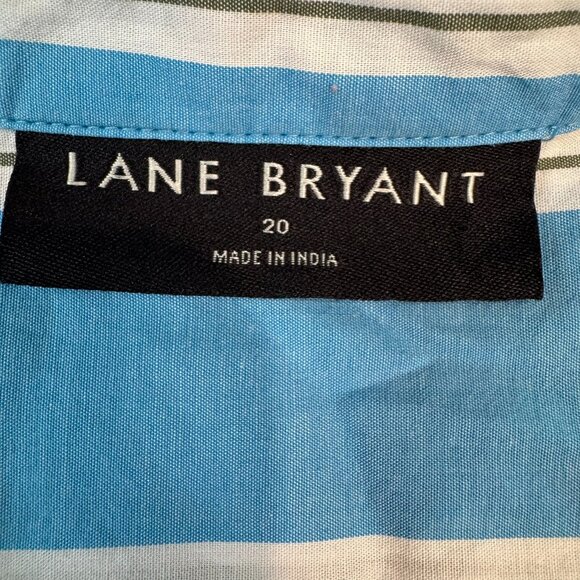 Lane Bryant Blue Stripe Lightweight Short Sleeve Button Down B19 - Picture 2 of 6